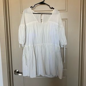 White Mustard Seed Tiered Dress with Tie Balloon Sleeves